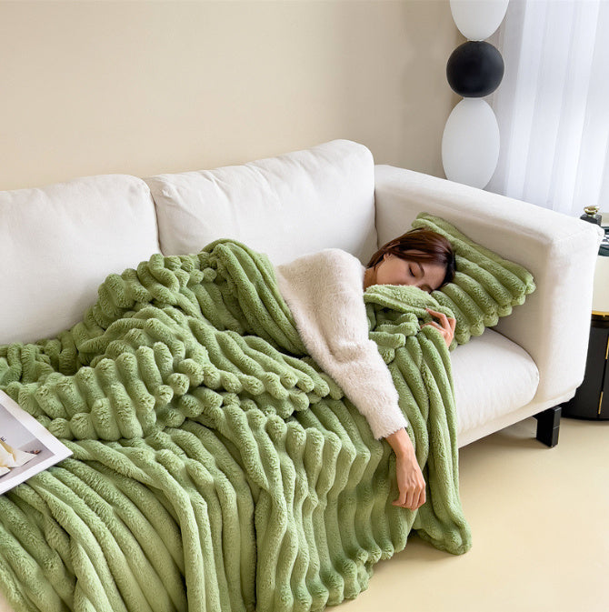 Double-Sided Bubble Velvet & Faux Rabbit Fur Blanket – Warm & Thick Throw