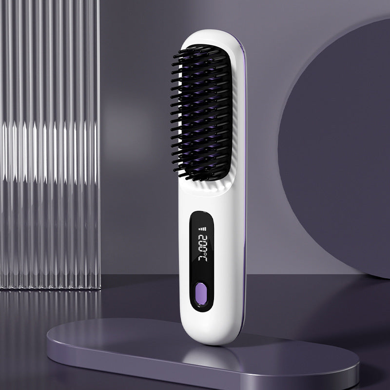 Wireless Hair Straightener Brush & Curler – 2-in-1 Fast Heating USB Comb