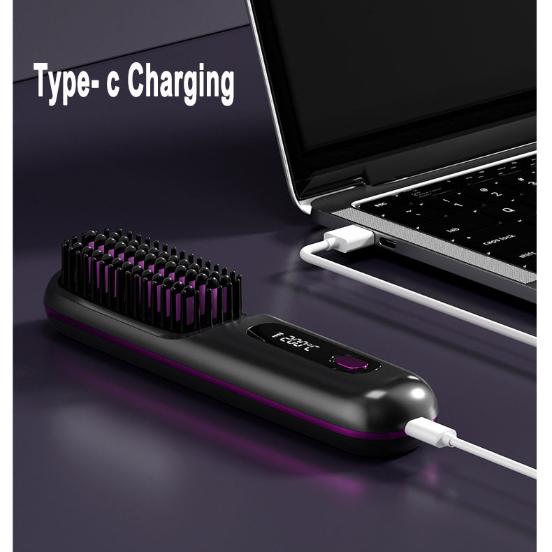 Wireless Hair Straightener Brush & Curler – 2-in-1 Fast Heating USB Comb