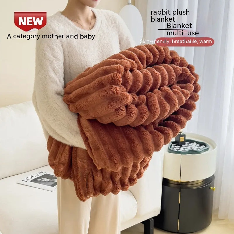 Double-Sided Bubble Velvet & Faux Rabbit Fur Blanket – Warm & Thick Throw