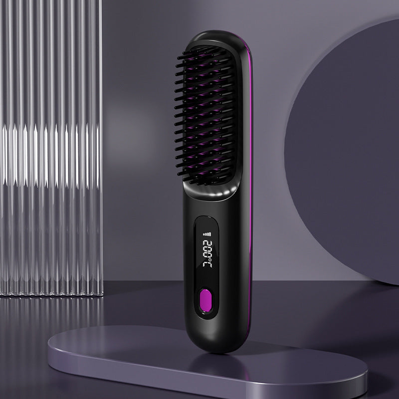 Wireless Hair Straightener Brush & Curler – 2-in-1 Fast Heating USB Comb