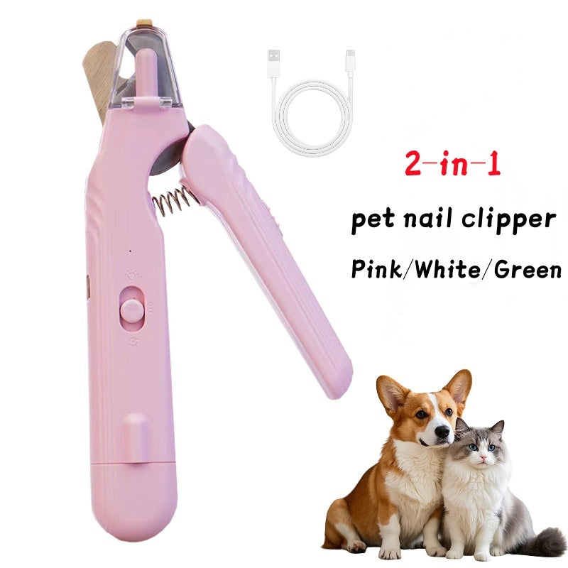 Pet Nail Clippers with LED Light – 2-in-1 Dog & Cat Nail Trimmer with Safety Guard
