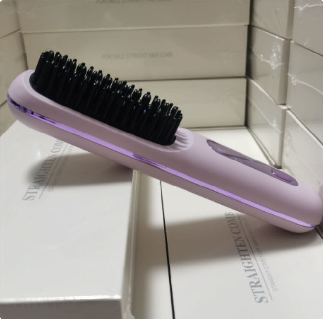 Wireless Hair Straightener Brush & Curler – 2-in-1 Fast Heating USB Comb