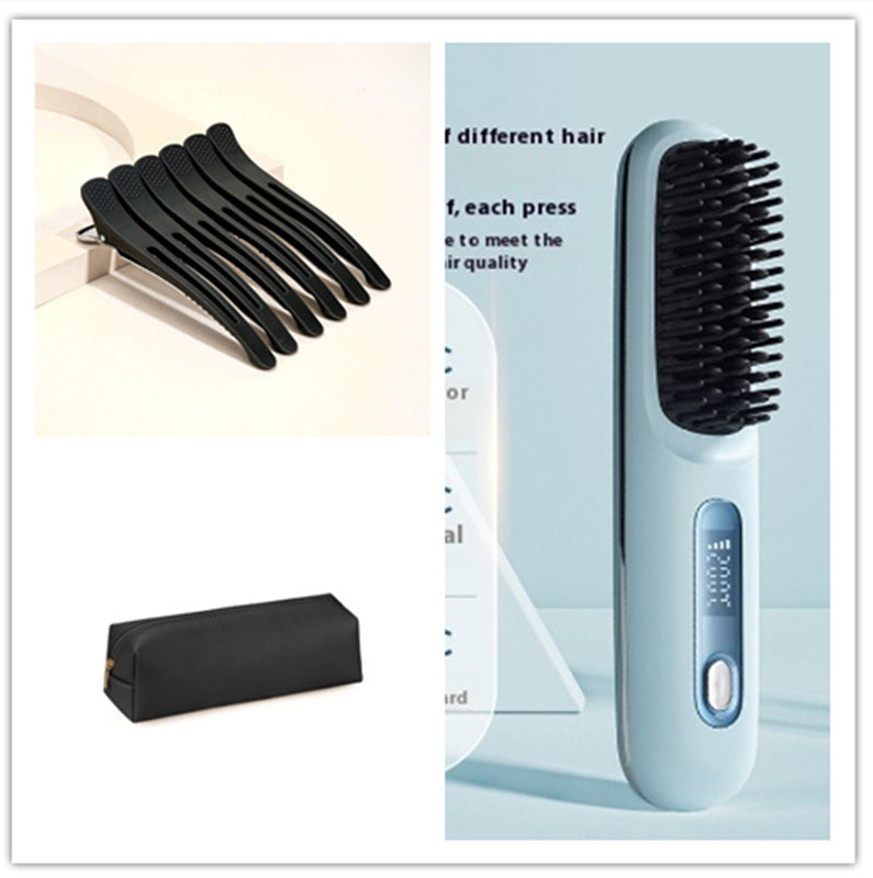 Wireless Hair Straightener Brush & Curler – 2-in-1 Fast Heating USB Comb