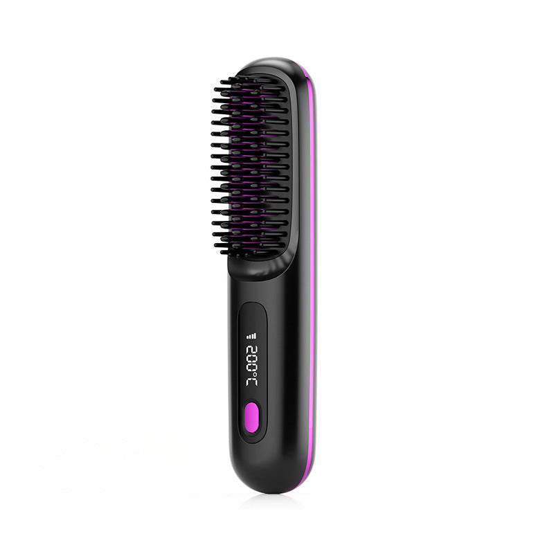 Wireless Hair Straightener Brush & Curler – 2-in-1 Fast Heating USB Comb