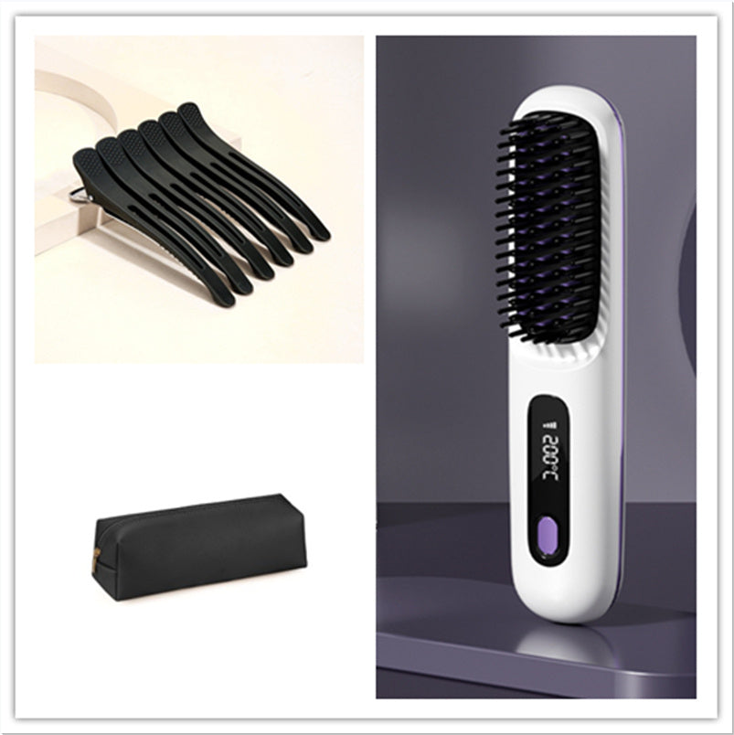 Wireless Hair Straightener Brush & Curler – 2-in-1 Fast Heating USB Comb