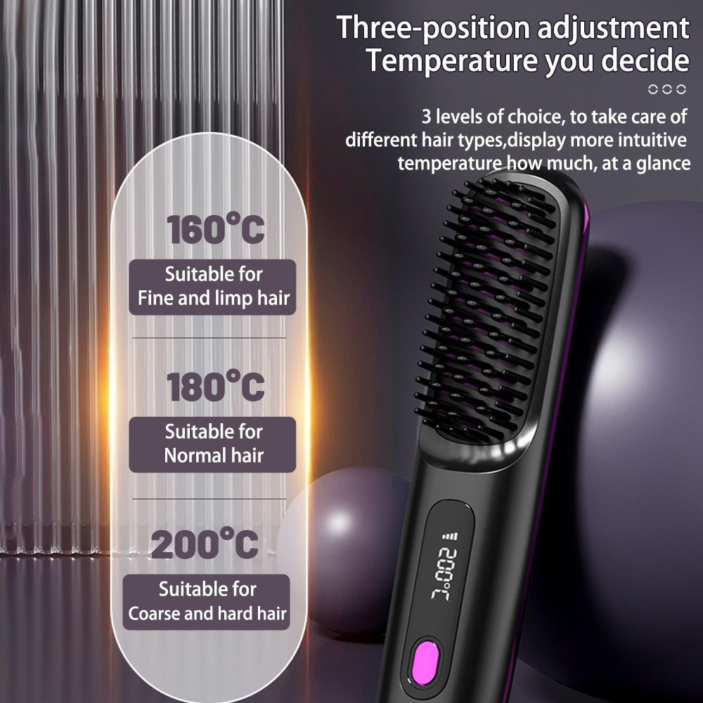 Wireless Hair Straightener Brush & Curler – 2-in-1 Fast Heating USB Comb