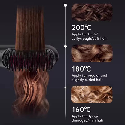 Wireless Hair Straightener Brush & Curler – 2-in-1 Fast Heating USB Comb