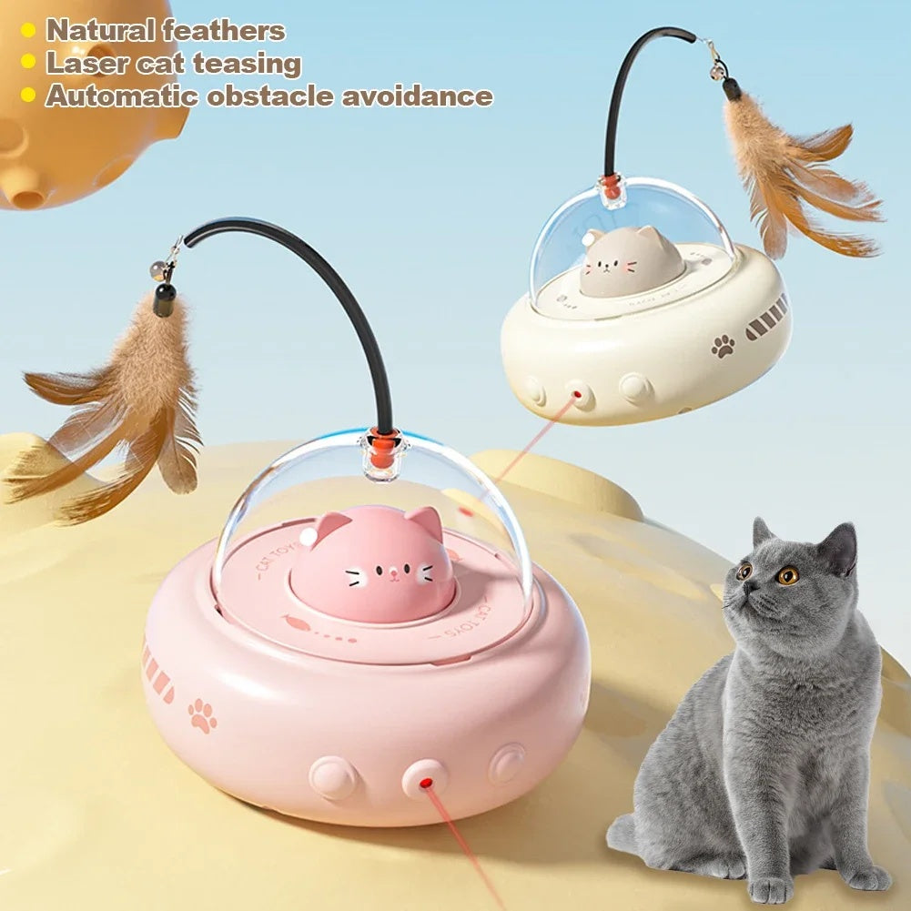 Smart Electric UFO Cat Toy – Interactive Teaser Stick with Bell & Replaceable Feather for Fun Playtime