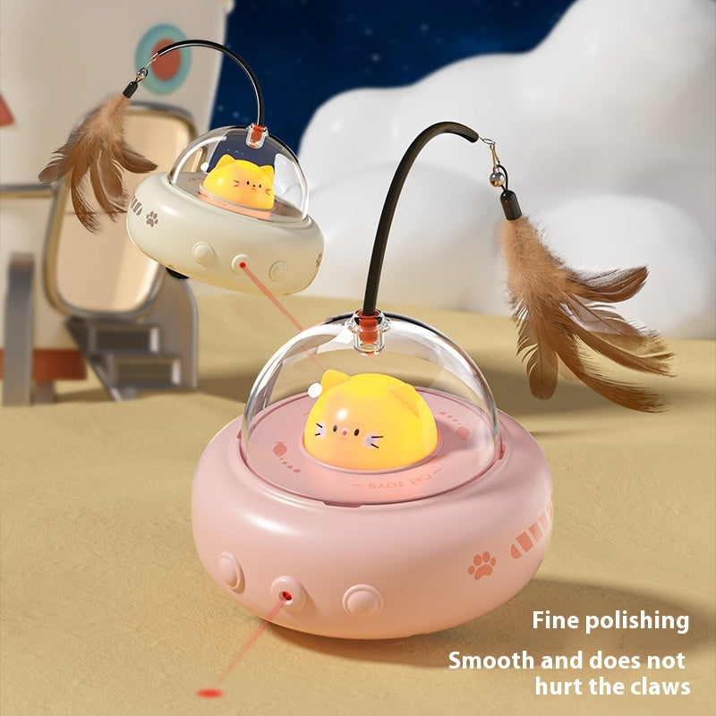 Smart Electric UFO Cat Toy – Interactive Teaser Stick with Bell & Replaceable Feather for Fun Playtime