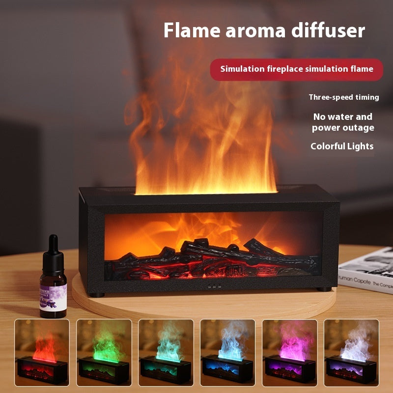 Flame Aromatherapy Essential Oil Diffuser & Ultrasonic Humidifier – 3D LED Fireplace Effect, Large Fog Volume, Colorful Home Air Purifier