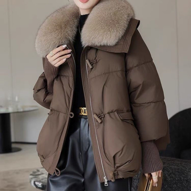 Women’s Short Puffer Jacket – Thickened Winter Coat with Fur Collar, Warm Cotton-Padded Outerwear