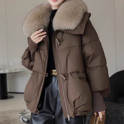 Women’s Short Puffer Jacket – Thickened Winter Coat with Fur Collar, Warm Cotton-Padded Outerwear