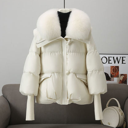 Women’s Short Puffer Jacket – Thickened Winter Coat with Fur Collar, Warm Cotton-Padded Outerwear