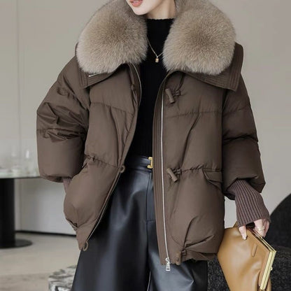 Women’s Short Puffer Jacket – Thickened Winter Coat with Fur Collar, Warm Cotton-Padded Outerwear