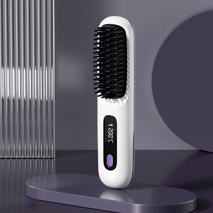 Wireless Hair Straightener Brush & Curler – 2-in-1 Fast Heating USB Comb