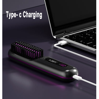 Wireless Hair Straightener Brush & Curler – 2-in-1 Fast Heating USB Comb