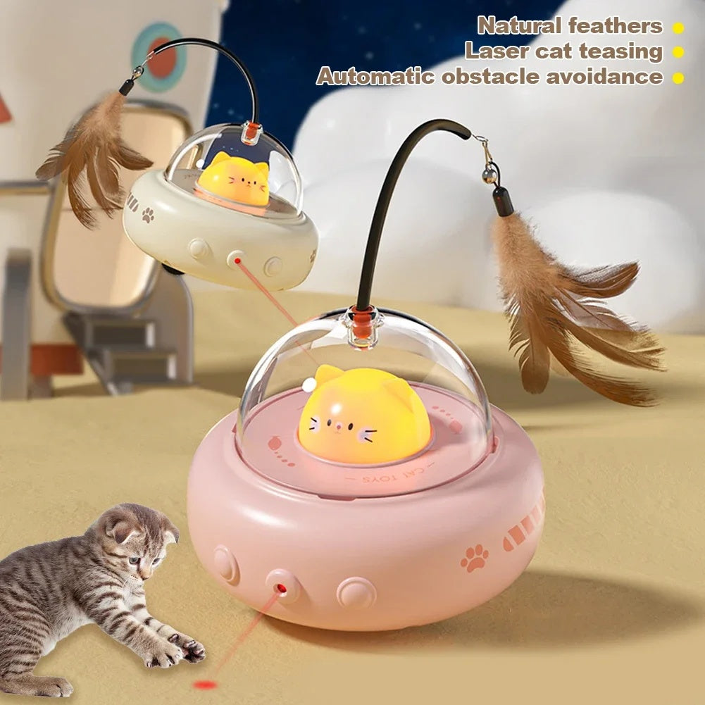 Smart Electric UFO Cat Toy – Interactive Teaser Stick with Bell & Replaceable Feather for Fun Playtime