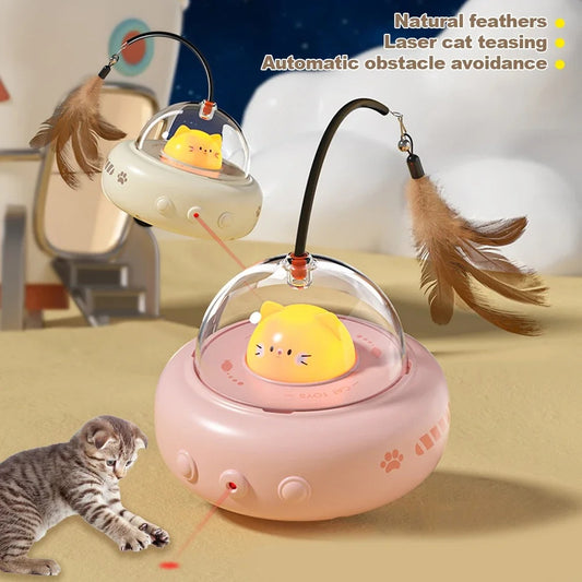 Smart Electric UFO Cat Toy – Interactive Teaser Stick with Bell & Replaceable Feather for Fun Playtime