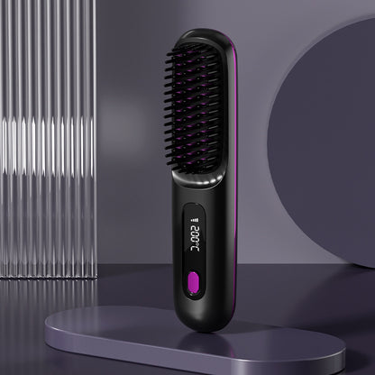 Wireless Hair Straightener Brush & Curler – 2-in-1 Fast Heating USB Comb