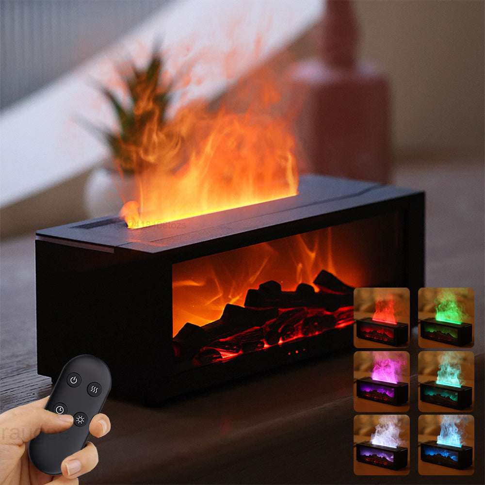 Flame Aromatherapy Essential Oil Diffuser & Ultrasonic Humidifier – 3D LED Fireplace Effect, Large Fog Volume, Colorful Home Air Purifier