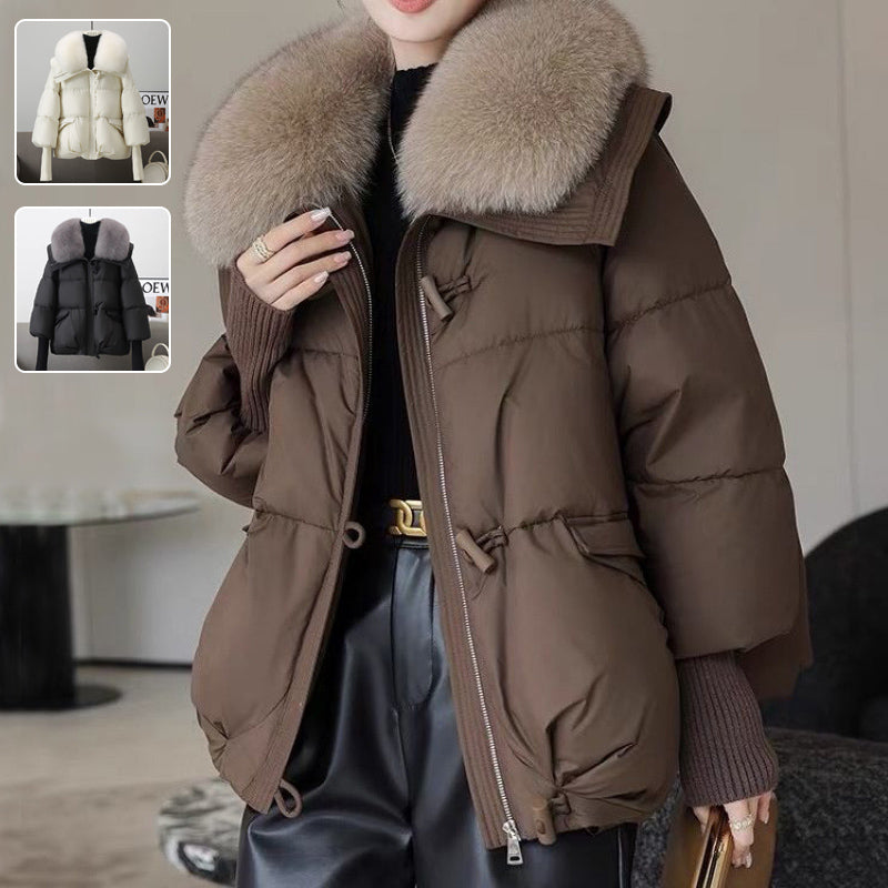Women’s Short Puffer Jacket – Thickened Winter Coat with Fur Collar, Warm Cotton-Padded Outerwear