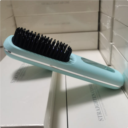 Wireless Hair Straightener Brush & Curler – 2-in-1 Fast Heating USB Comb