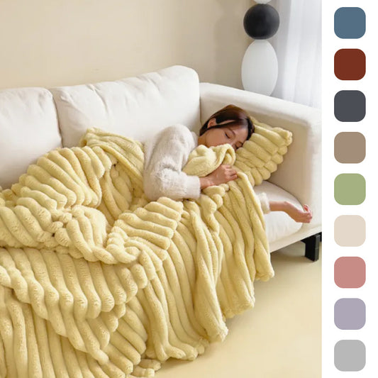 Double-Sided Bubble Velvet & Faux Rabbit Fur Blanket – Warm & Thick Throw