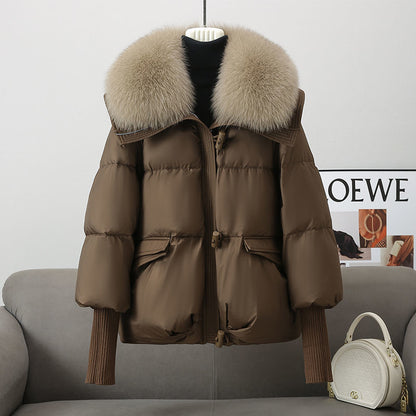 Women’s Short Puffer Jacket – Thickened Winter Coat with Fur Collar, Warm Cotton-Padded Outerwear