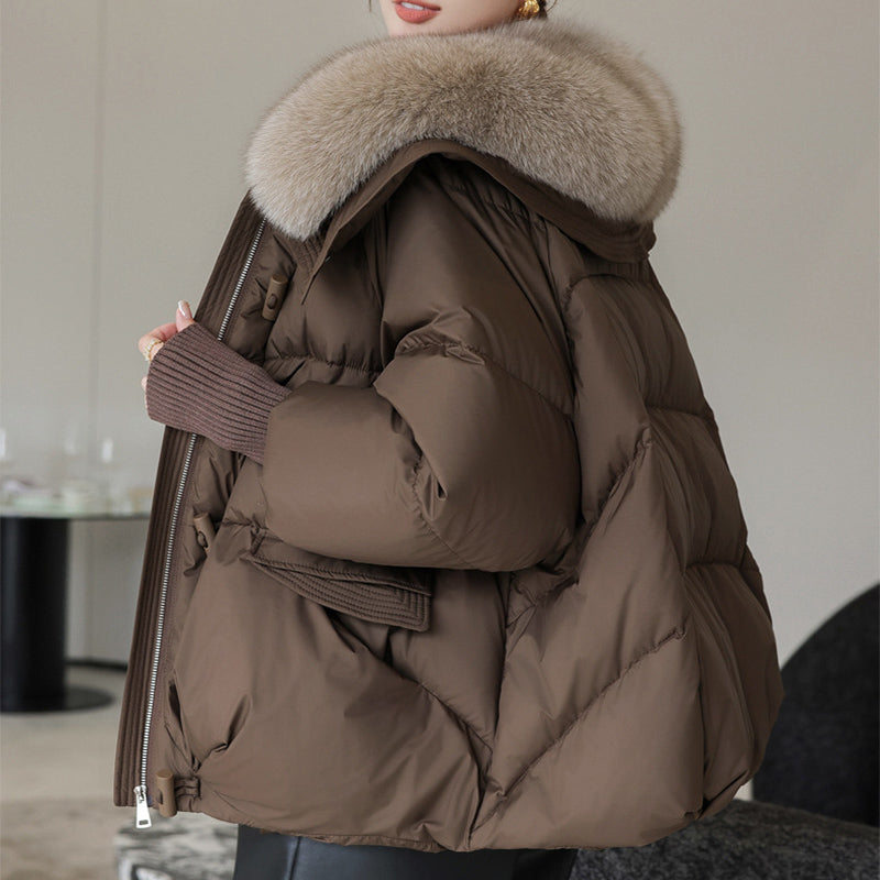 Women’s Short Puffer Jacket – Thickened Winter Coat with Fur Collar, Warm Cotton-Padded Outerwear
